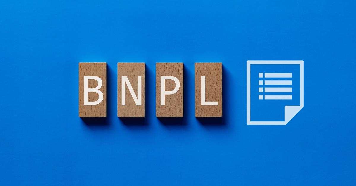 How Payment Flexibility Affects Customer Decisions Four wooden letter tiles spelling "BNPL" on a bright blue background, alongside a white icon of a document with lines, representing buy now, pay later finance.