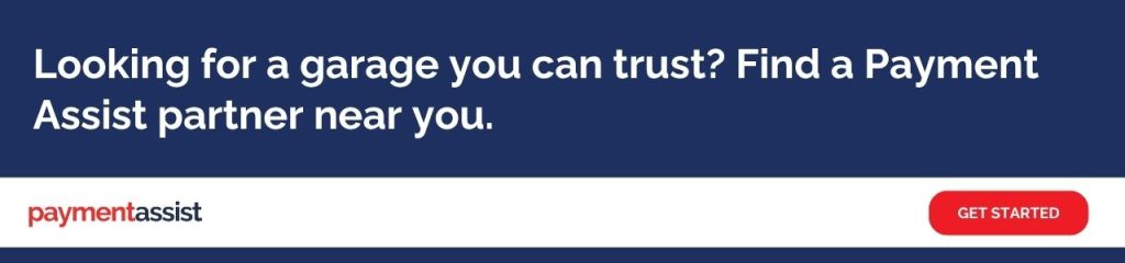 Looking for a garage you can trust? Find a Payment Assist partner near you: Navy banner promoting finding a trusted Payment Assist partner garage nearby, with a Get Started button.